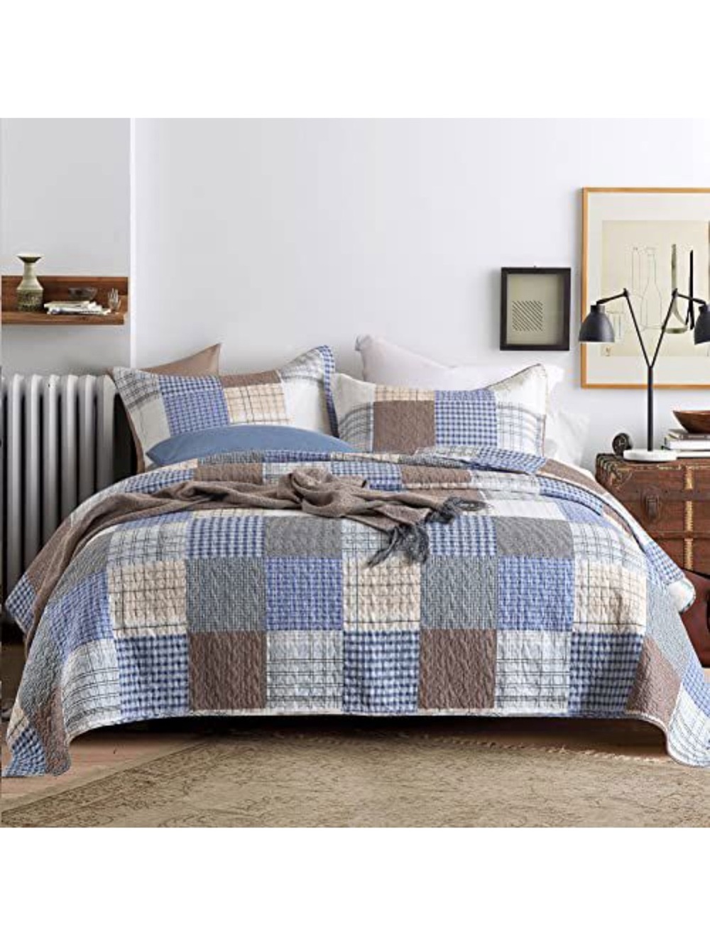 Blue and Brown Patchwork Quilt Set - Home Bedding cotton king